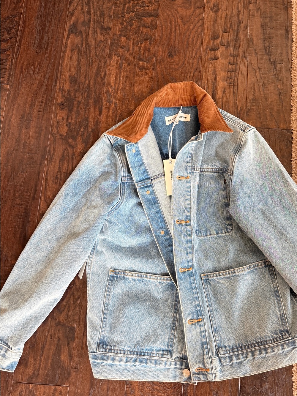 Aritzia Denim Jacket with Brown Corduroy Collar - Picture 4 of 10